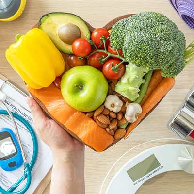 Veggies displayed in the shape of a heart