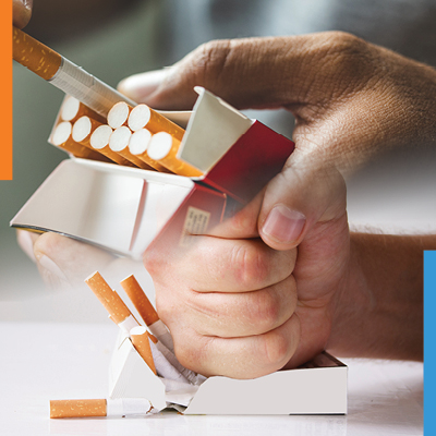 Collage of hands and cigarette packs